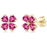 Gem Stone King 18K Yellow Gold Plated Silver Pink Mystic Topaz and White Lab Grown Diamond Earrings For Women | 2.63 Cttw | Gemstone November Birthstone | Heart Shape 4MM
