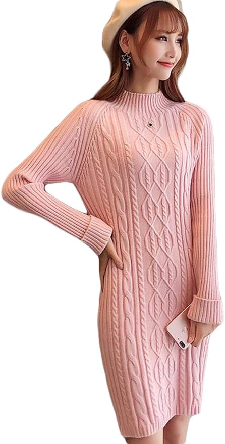 Bscoolニット ワンピース ケーブル編み ゆったり ニットセーター ロングセーター 秋 冬 タートルネック セーター ワンピース チュニック 通販 Amazon