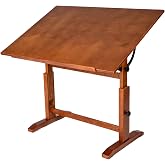 DJAR 42x30 Adjustable Wooden Drafting Table &amp; Art Drawing Desk, Walnut | Large Tilting Desktop for Painting, Sketching &amp; Writing, Sturdy Workspace for Professional Artists and Designers