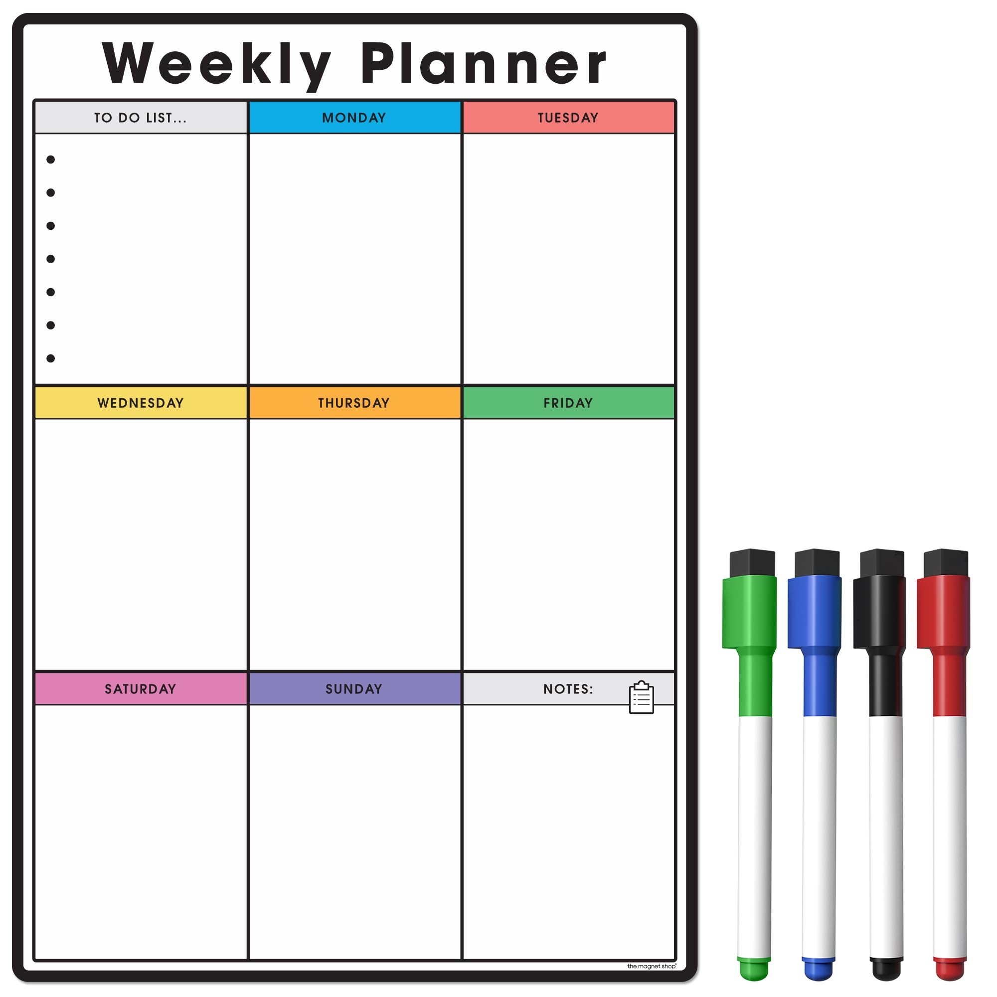 TMS Magnetic A3 Weekly Planner and Organiser | Works Great at Home, Office, School for Managing Tasks, to Do List, Shopping and Meal Planning | 4 Free Dry Wipe Pens!