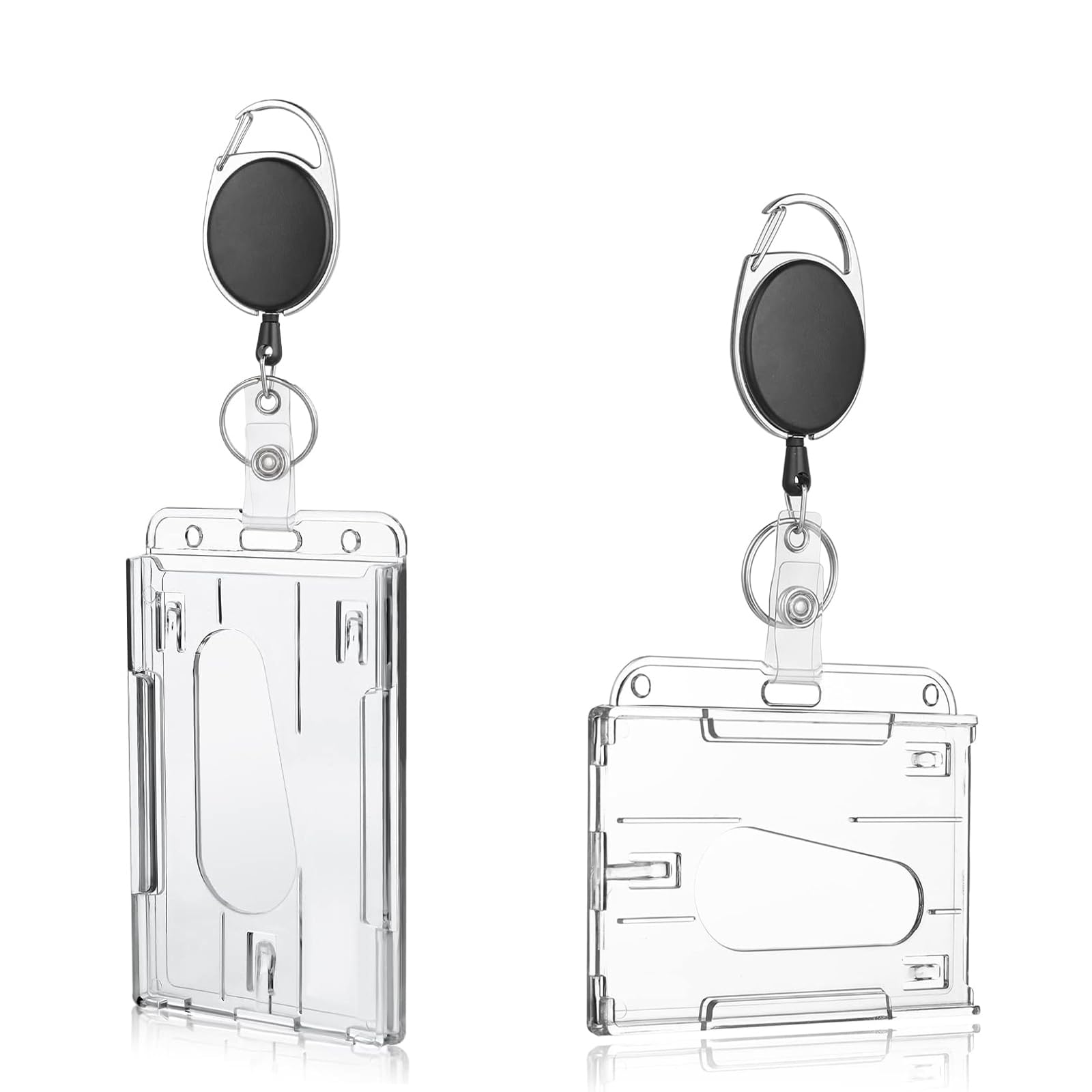 Photo 1 of 2 Pack Hard ID Badge Card Holder, Horizontal or Vertical Heavy ID Card Holder with Keyring and Clip Thumb Slot Clear Card Protector Hard Plastic Card Case for Keychain Office School