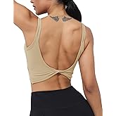 LUYAA Womens Workout Sports Bras Backless Padded Yoga Tank Tops Crop Twist Low Back Cami Bra for Gym