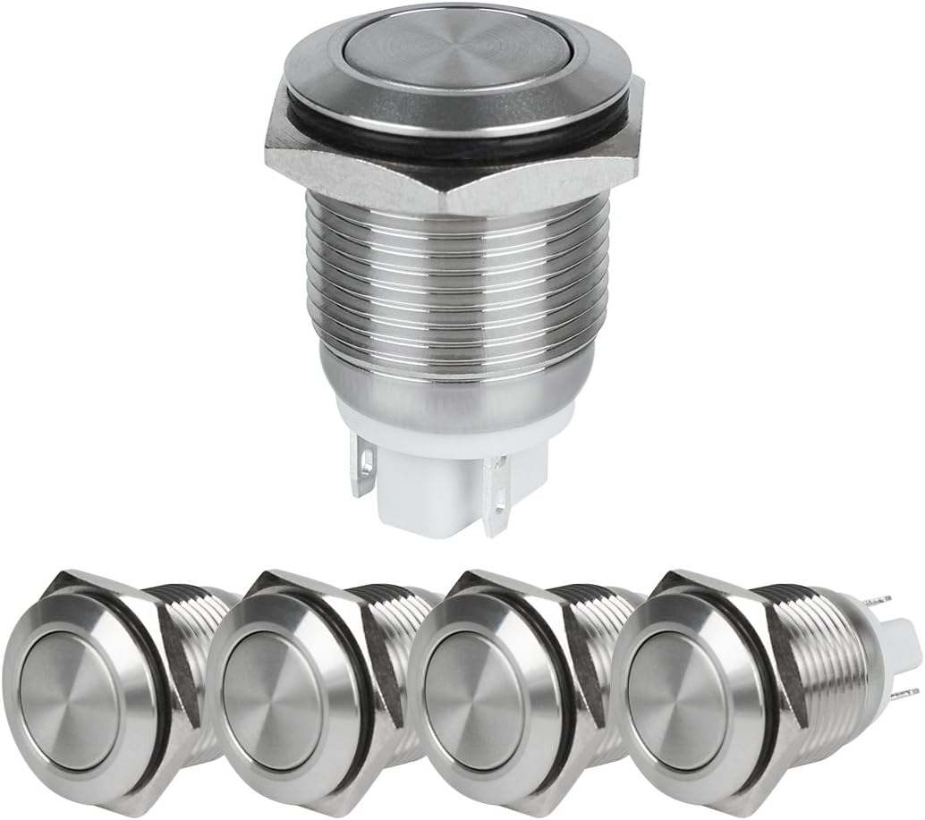 Larcele 16mm Push Button Switch Waterproof Latching Metal DIY Switch JSANKG01,5 Pieces (16mm