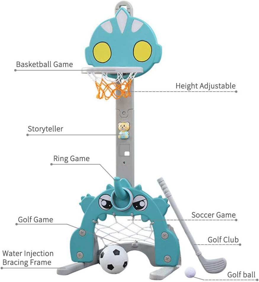 Basketball Hoop Set for Kids, 5 in 1 Sports Activity Center for Indoor & Outdoor Adjustable Basketball Hoop Football/Soccer Goal Golf Game Ring Toss Game Toy for Baby Infants Toddler Aqua: Sports & Outdoors