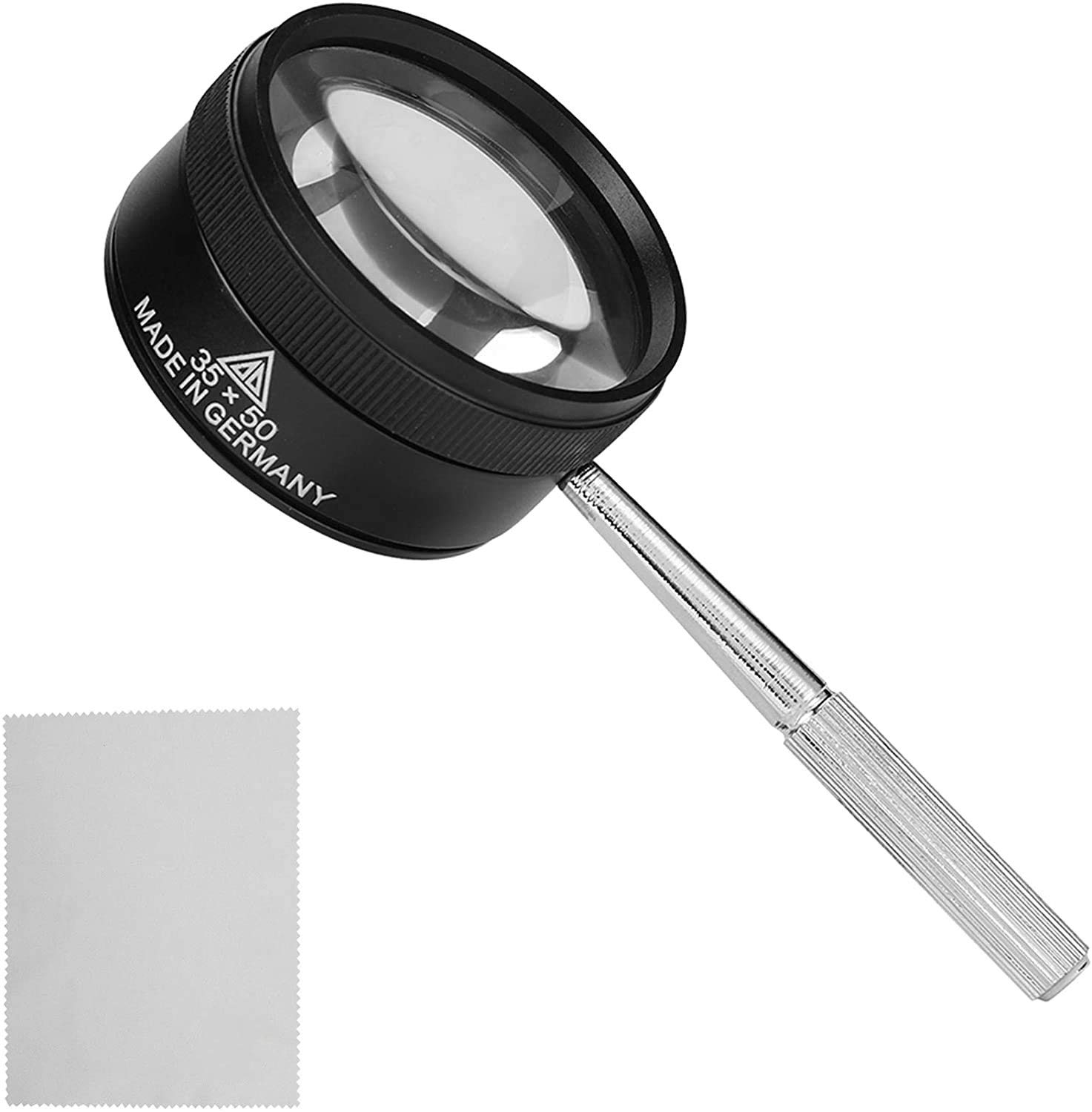 35X Metal Handheld Magnifier Jewelry Appraisal Magnifying Glass Professional Scientific Document Reading Loupe Double Lenses Round Magnifier for Books Newspapers Maps Coins Jewellery Hobbies Crafts