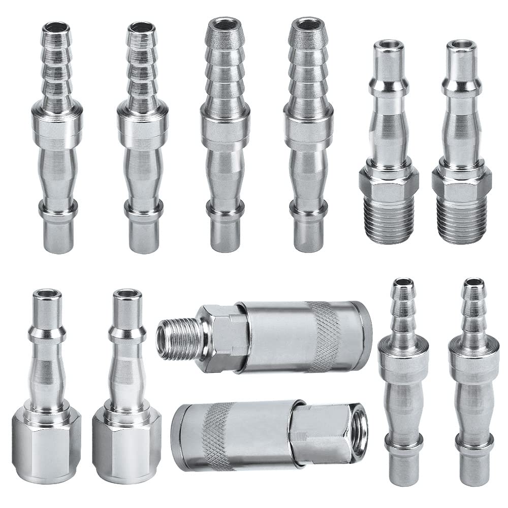 12 Pcs 1/4" BSP Air Compressor Connectors - Male & Female Thread Fittings Kit