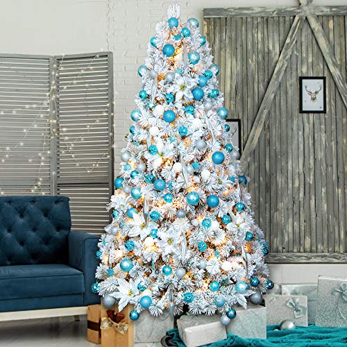 AMERZEST Spruce 6ft PreLit Snow Flocked Christmas Tree,300 Warm Lights