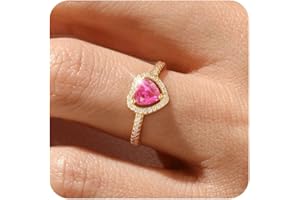 ZHESHY Gold Birthstone Rings for Women Non Tarnish 14K Gold Plated Promise Rings Heart Halo Gemstone Cubic Zirconia Wedding Engagement Rings for Anniversary Jewelry Birthday Gift Size 6-10