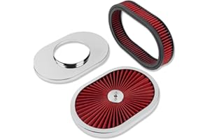 IMOOA 12" x 2" Oval Air Cleaner with Red Washable Element & Chrome Trim For Chevy Ford Mopar