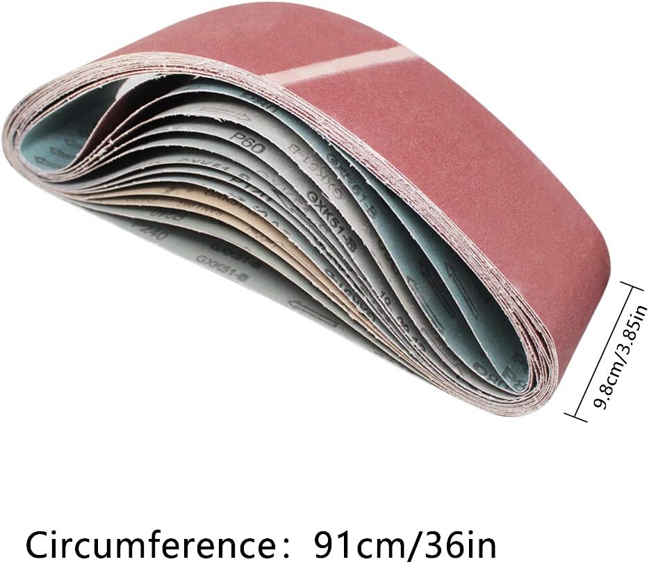 KALIM 4x36-Inch Sanding Belt, 12 Pack (2 Each of 60, 80, 120, 180, 240, 400 Grits) Aluminum Oxide Belt, Premium Sandpaper for Portable Belt Sander, Woodworking, Metal Polishing - - 