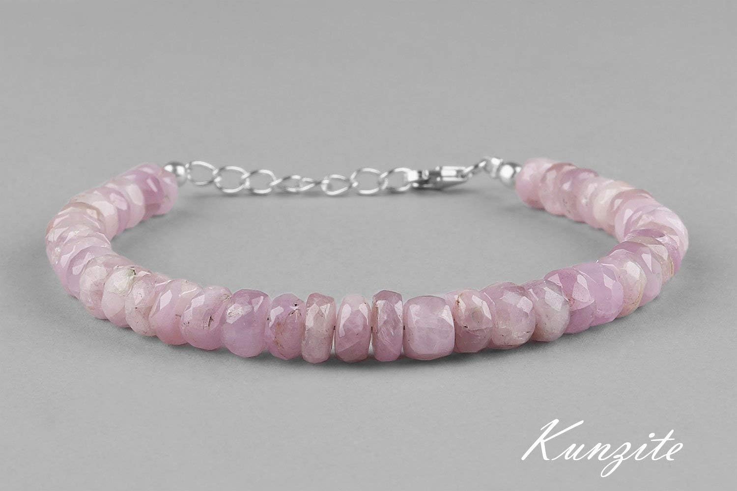Natural Pink Kunzite Beaded Bracelet in 925 Sterling Silver For Women Personalized Gifts