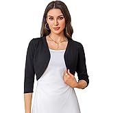 CHUANGDA Womens 3/4 Sleeve Shawl Collar Cardigan Lightweight Style Front-Opening Cropped Length Suitable for Women S-2XL