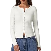 QINSEN Womens Long Sleeve Crewneck Cardigan Sweater Lightweight Button Down Knit Tops Outerwear