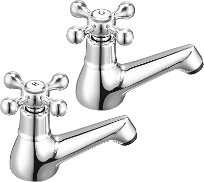 Wasserrhythm Victorian Basin Pillar Taps Pair Chrome Brass Cross Lever