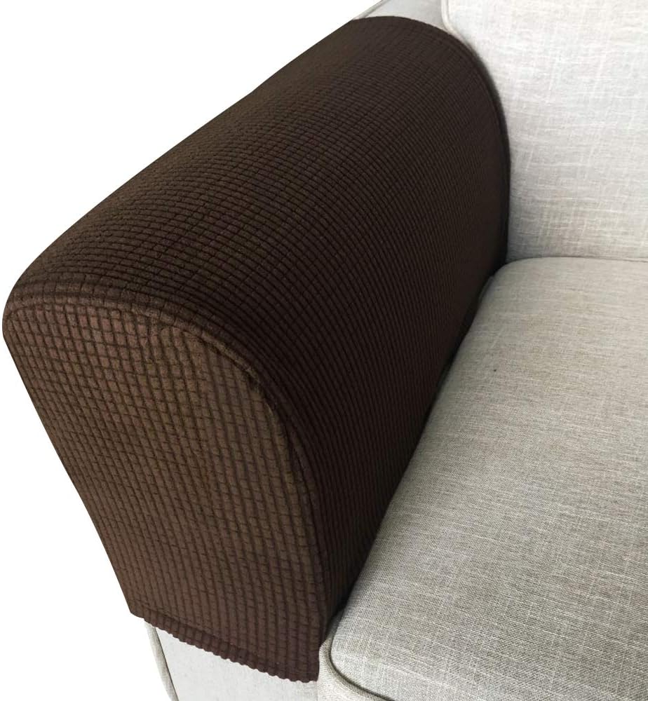 Anti-Slip Spandex Armrest Cover for Leather Sofa Stretchy Polyester Double-Layer Thick Fabric Recliner Armchair Couch Slipcover Furniture Protector, Set of 2 (Chocolate): Home & Kitchen