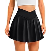 DLOODA Womens Tennis Skirt with Pockets Shorts Crossover High Waisted Athletic Skorts Skirts for Golf Running Workout