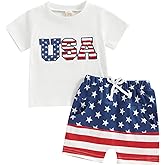Karwuiio Toddler Baby Boy 4th of July Outfit Short Sleeve T Shirt Shorts Set Infant Baby Boy Summer Clothes (White L, 0-6 Months)