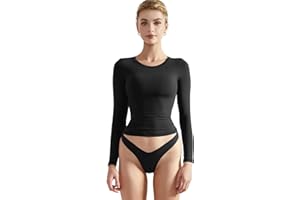 SUUKSESS Women Double Lined Fitted Basic T Shirts Crew Neck Long Sleeve Crop Top