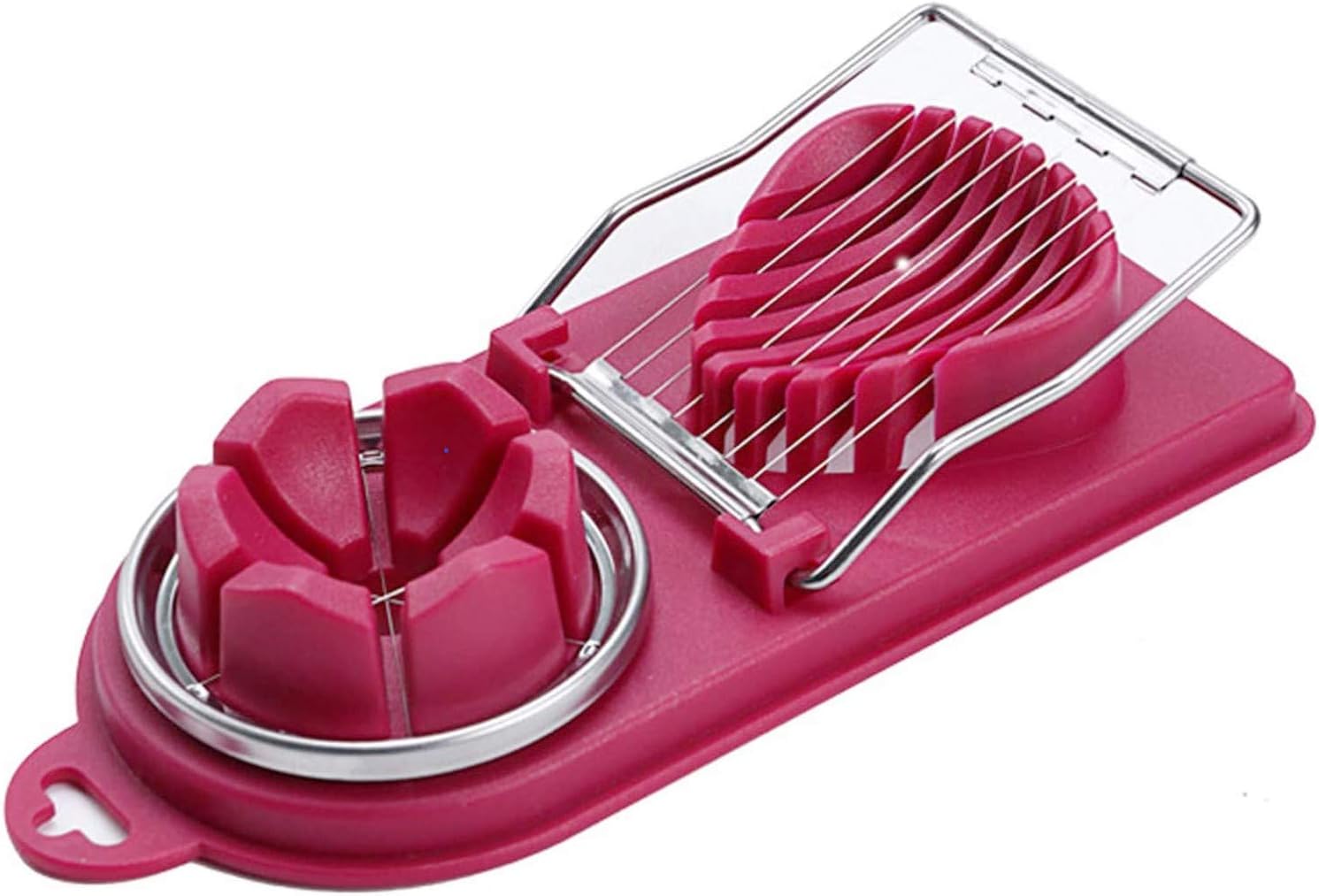 Egg Cutter Fruit Slicer Boiled-Eggs - Strawberry Stainless Steel Cutting Wires Kitchen Egg Slicers 2 in 1 (Red)