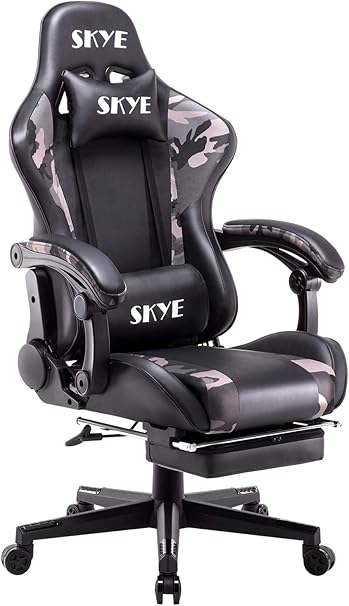 Amazon Co Jp Skye ゲーミングチェア オットマン付き オフィスチェア デスクチェア パソコンチェア ゲーム用チェア リクライニング 事務椅子 椅子 耐荷重 150kg 一年無償部品交換保証 カモフラージュ ホーム キッチン