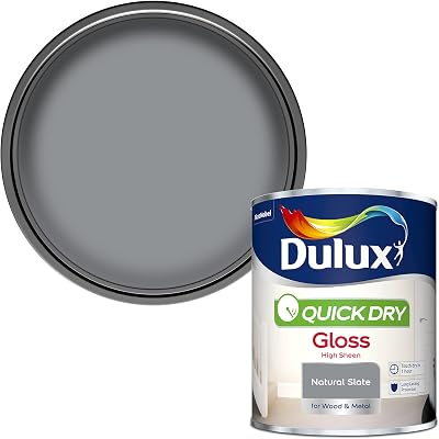 Dulux 5358144 Quick Dry Gloss Paint Natural Slate 750ML Water Based No Undercoat