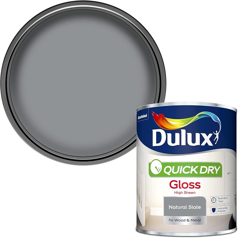 Dulux 5358144 Quick Dry Gloss Paint Natural Slate 750ML Water Based No Undercoat