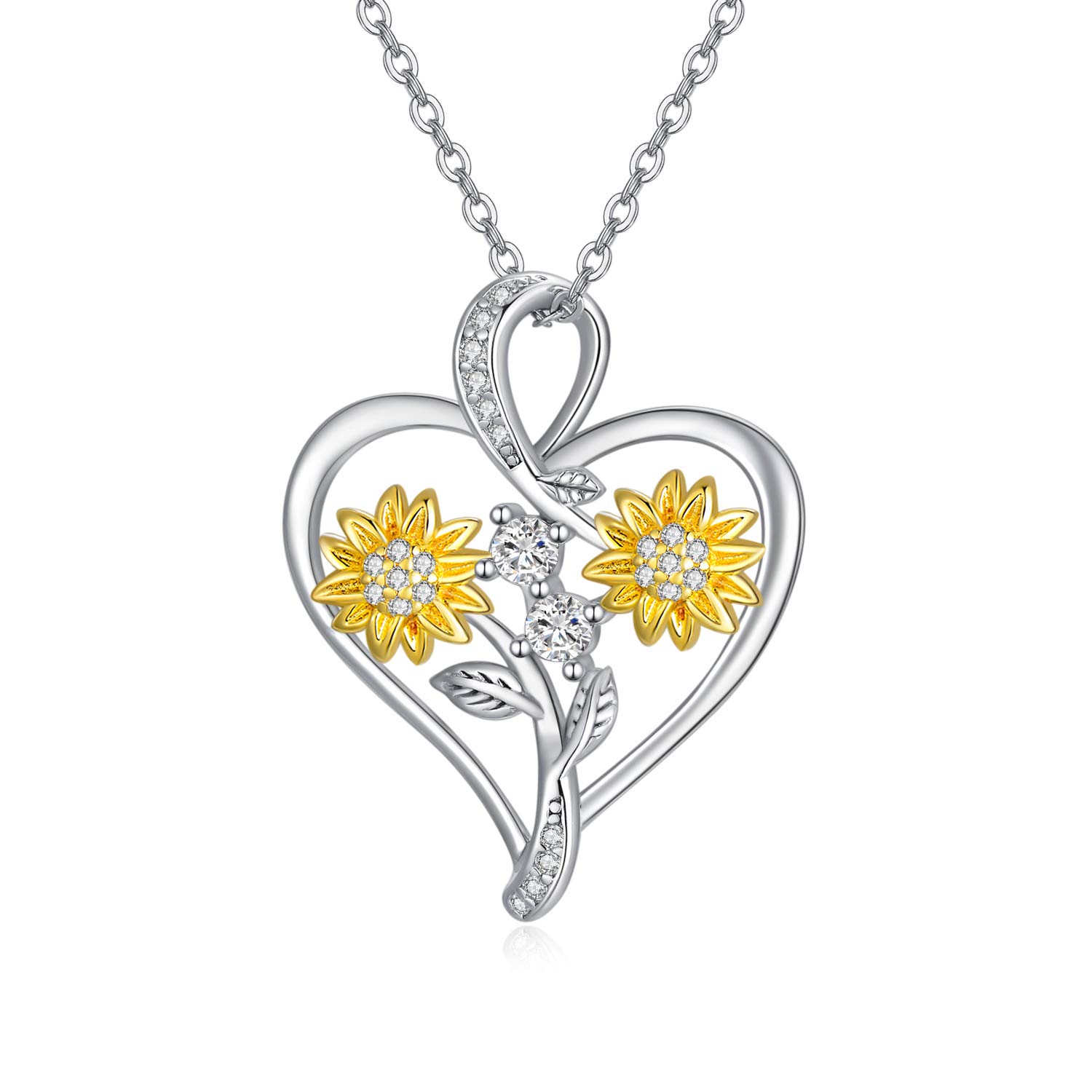 LONAGO Sunflower Necklace 925 Sterling Silver You Are My Sunshine Two Sunflowers Pendant Necklace Jewelry for Women
