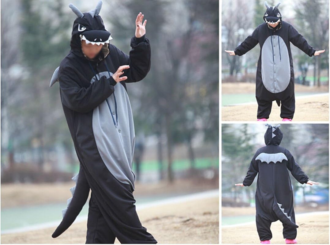 Lifeye Men Women Black Dragon Pajamas Animal Cosplay Costume: Clothing