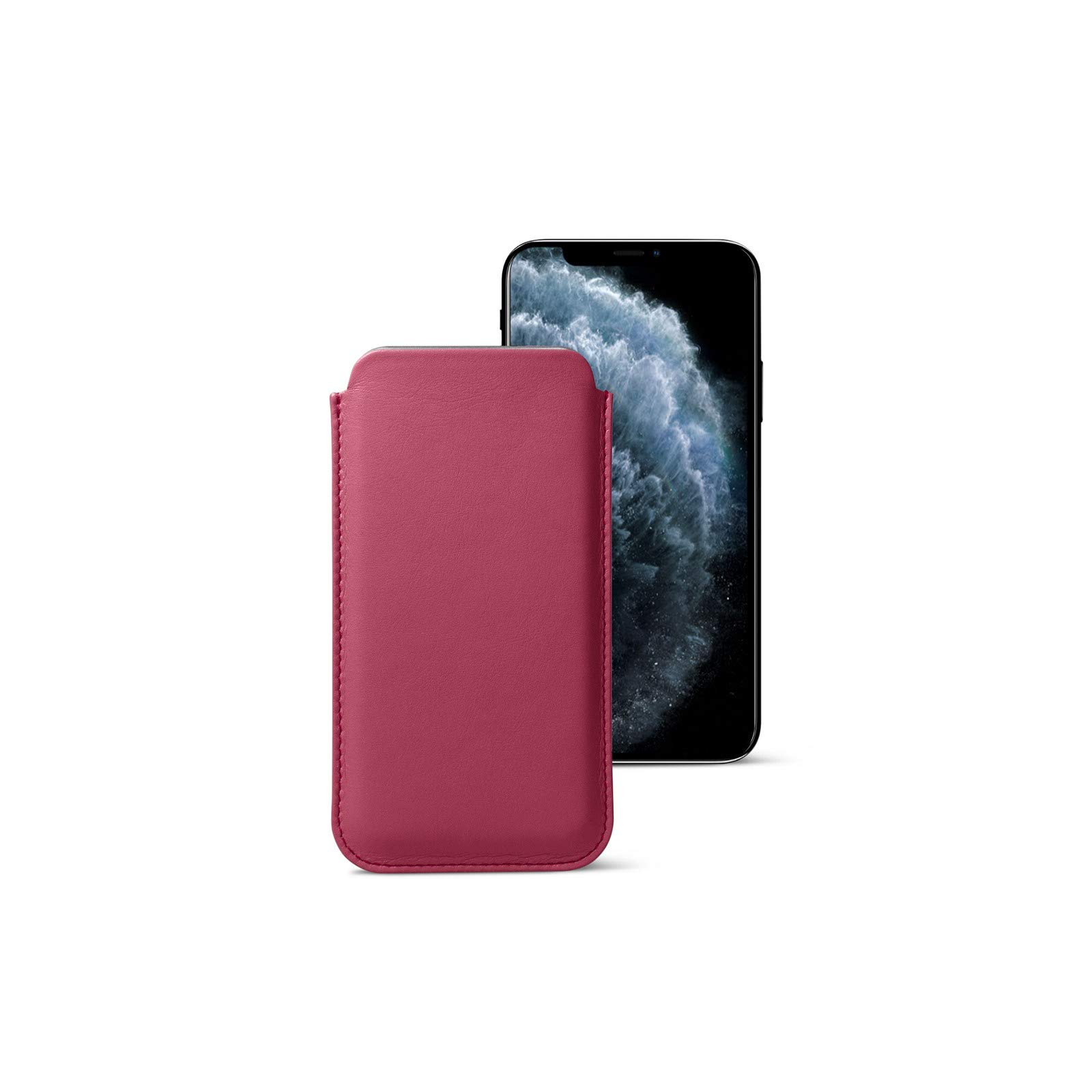 Lucrin - Classic Case Cover Sleeve Compatible with iPhone 11 Pro Max/XS Max / 8 Plus and Wireless Charging - Fuchsia - Genuine Leather