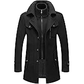 CHARTOU Men's Thermal Single Breasted Wool Blend Coat Business Peacoat with Detachable Zipper