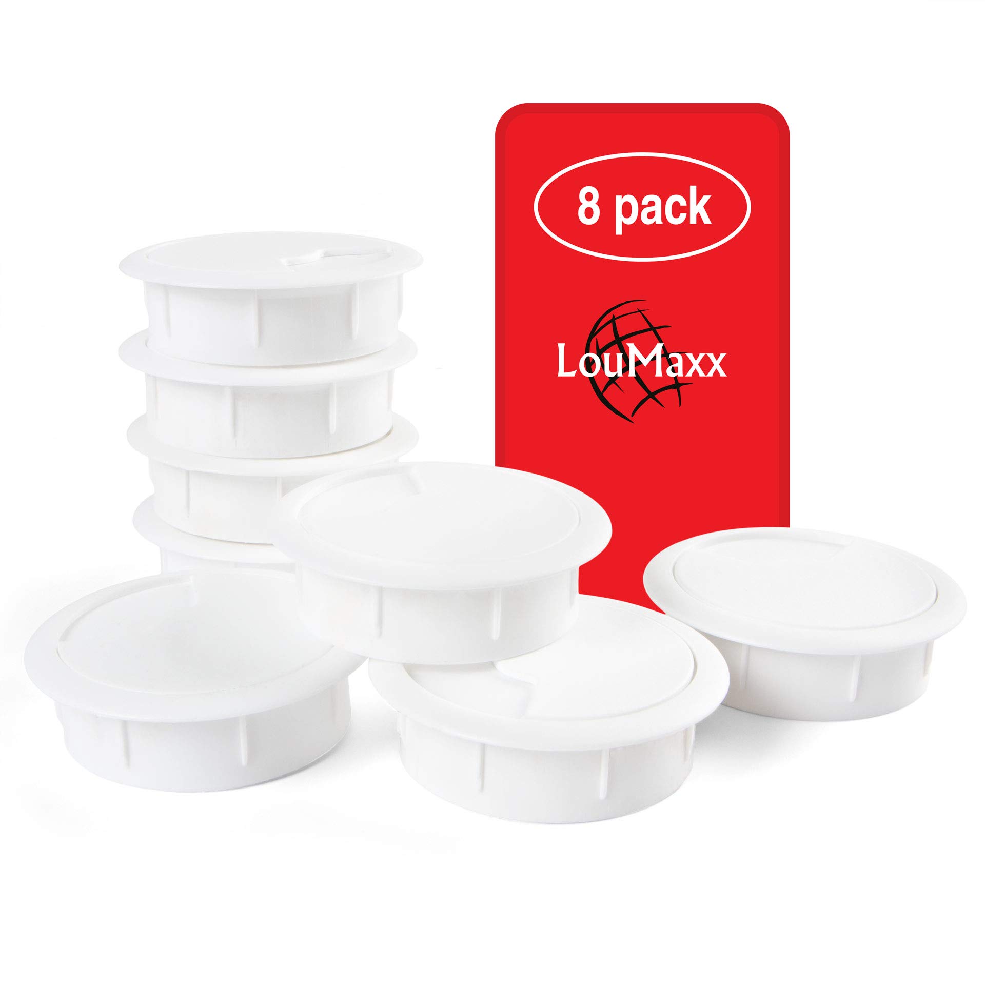 LouMaxx Desk Cable Grommet Diameter 60 mm - Set of 8 White Plastic - Cable Pass - For More Order and Overview in the Workplace — image 1