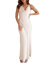 Satin Cowl Neck Sleeveless Backless Maxi Wedding