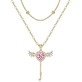 TANTIUE Letter Heart Necklace for Women Angel Wings Necklace 14K Gold Plated Name Initial Layered Necklace Zirconia Pendant Love Symbol Necklace Jewelry Gifts for Women