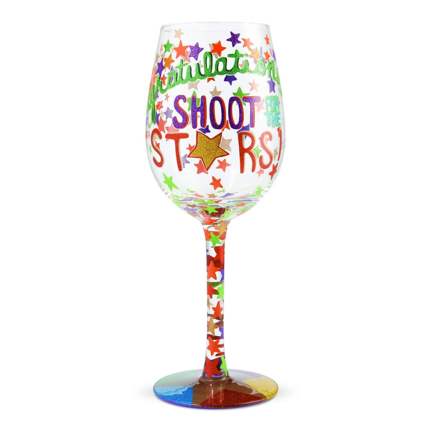 Enesco 6006293 Designs by Lolita Shoot for The Stars Hand-Painted Artisan Wine Glass, Multicolor