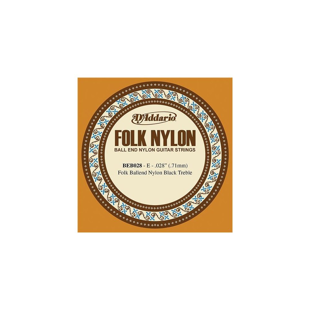 D'Addario BEB028 .028 Folk Single Nylon String with Ball End for Guitar - Black