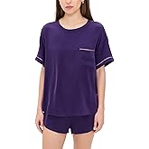 Lunya Women's Washable Silk Piped Tee Shorts Set