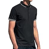 Men's Polo Shirts for Men Short Sleeve Striped Pique Cotton Polo Shirt Business Casual Layering Top Black