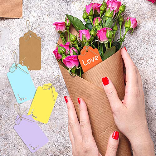 Koogel 200Pcs Gift Tags,20 Colors Tags with String Paper Tags Coloured Gift Tags for Gifts Arts and Crafts Wedding Holiday