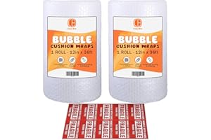 CB COZY BOX (2 Rolls of 36 Feet) 12 Inch x 36 ft. (72 ft. Total) - Bubble Wrap Packing Moving Supply Cushioning 12-Inch Perforated Squares Damage Protection (72 Feet (2-Rolls))