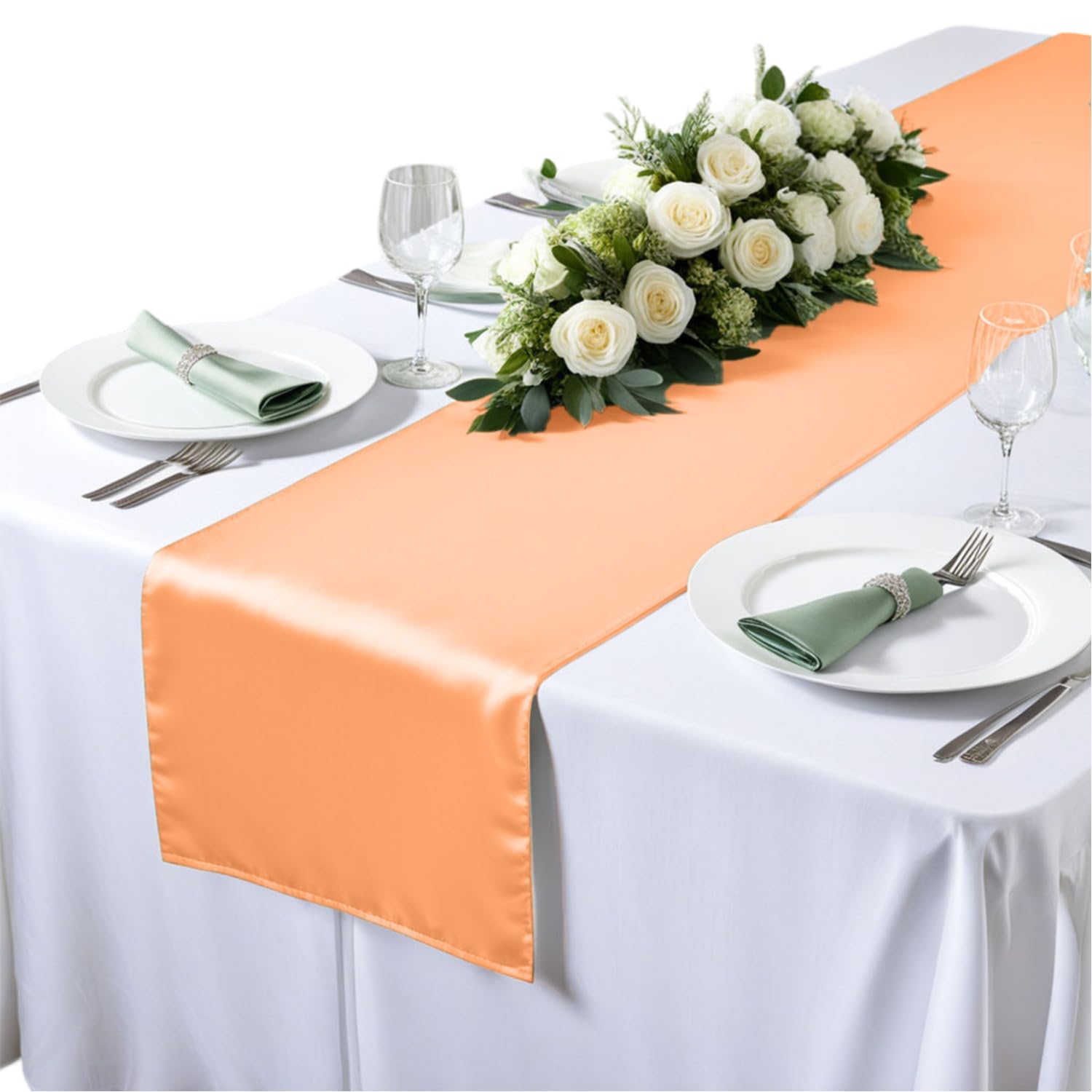 Elegant Event Essentials - Polyester Table Runner - For Spring Party, Wedding, Reception, Banquet, Home Dining Space Christmas Decoration (Peach, 12 Inch X 108 Inch)