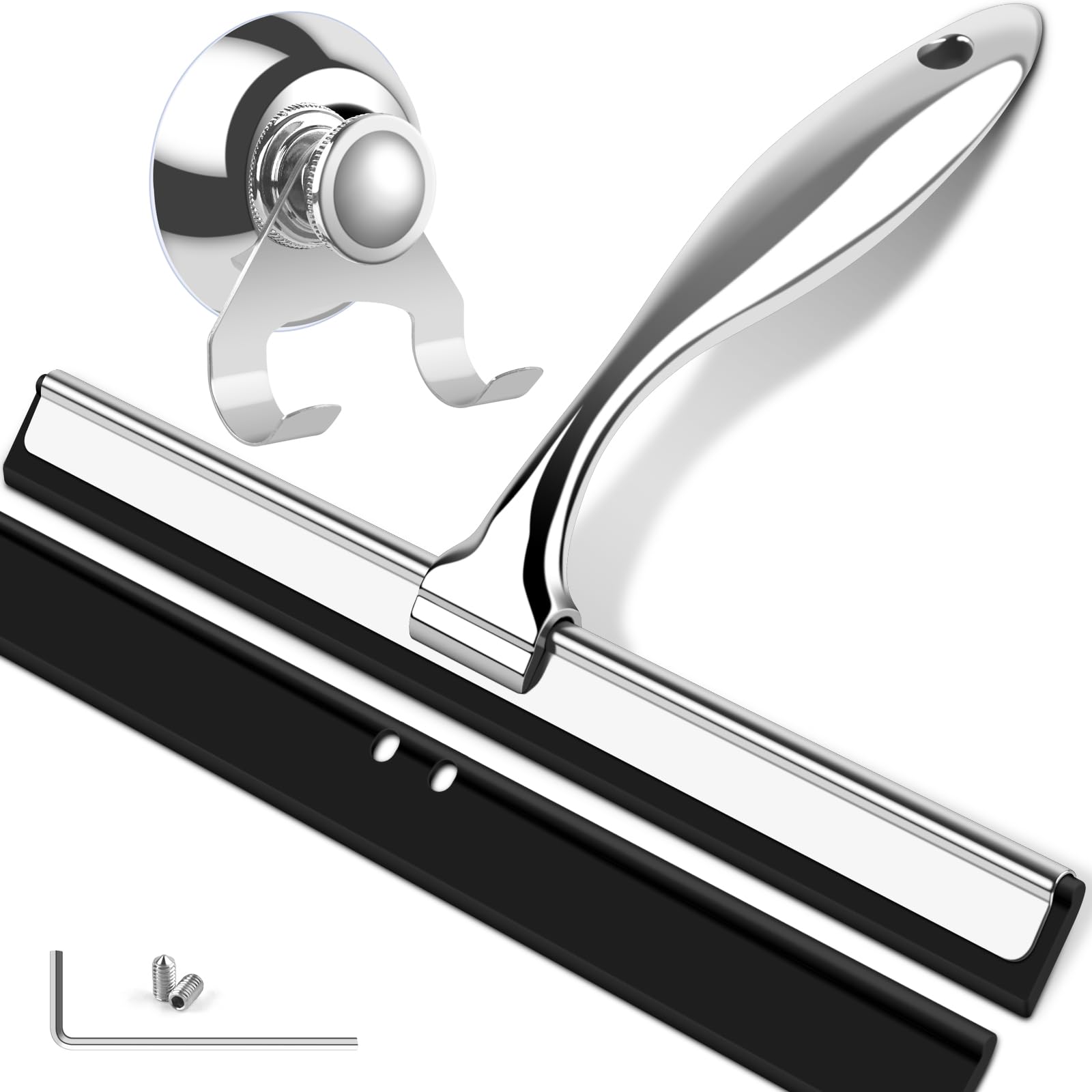 BROTOU 10 Inch Multipurpose Shower Squeegee, with Suction Cup Hook, Extra Silicone Blade, Stainless Steel Squeegee for Shower Doors, Bathroom, Window and Car Glass — image 1