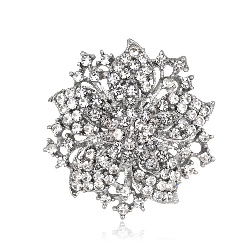 Women's Brooch Flower Brooch Alloy Rhinestone Brooch for Women Exquisite Shiny Brooch White