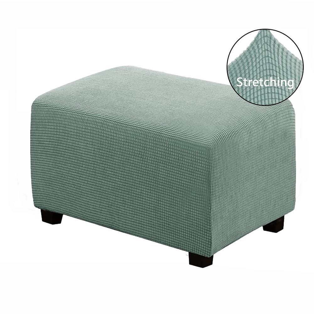 WINS Ottoman Protective Cover for Rectangular Footstool, Square Pouffe, Stretchy, Ottoman Cover, Rectangular Pouffe, Bean Green