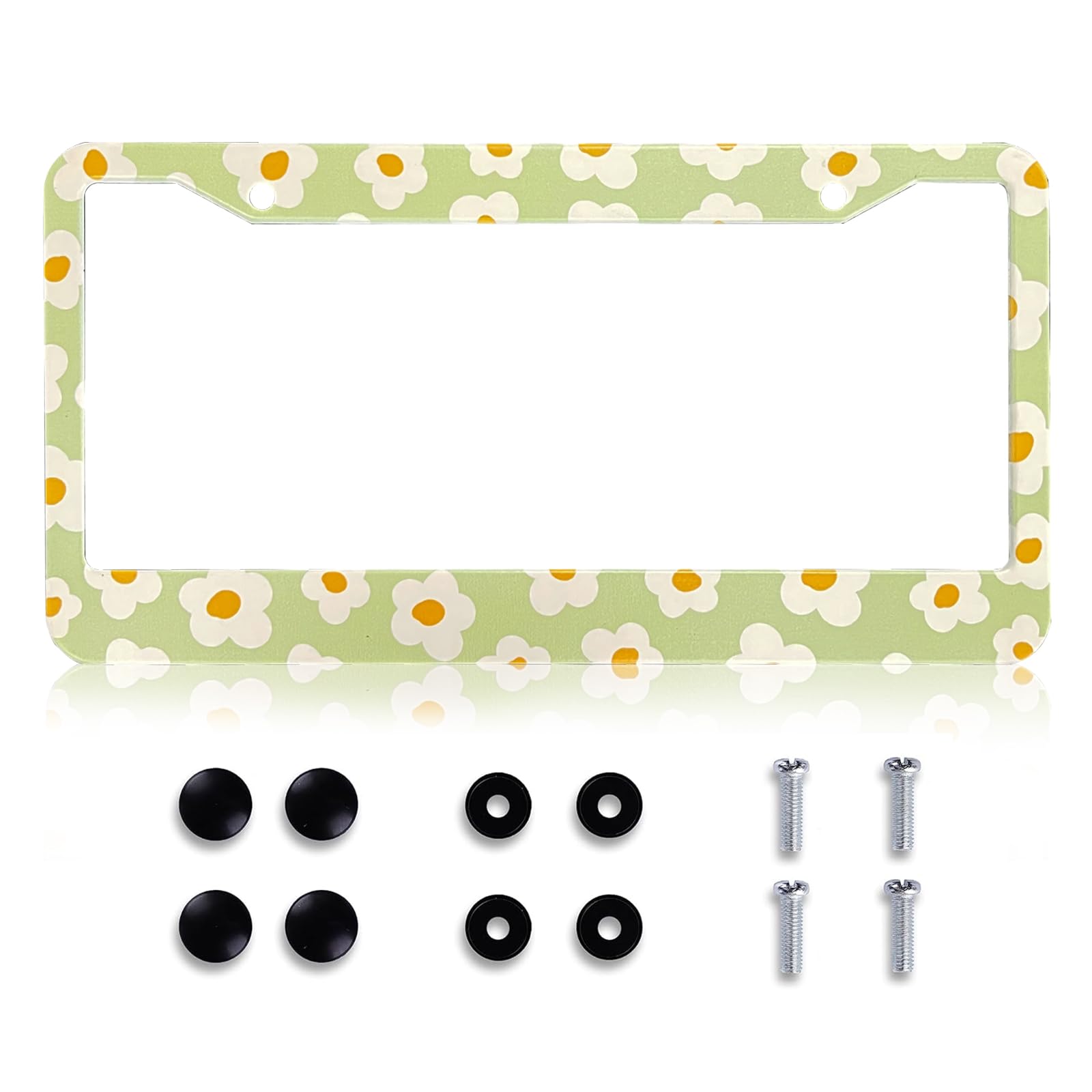 Photo 1 of LIN KANG Cute Daisy Flower License Plate Frames, Flowers Aluminum Metal License Plate Holder Covers for Women, Rust-Proof Waterproof Car Decorative Tag Frames for Standard US 12x6 Inch