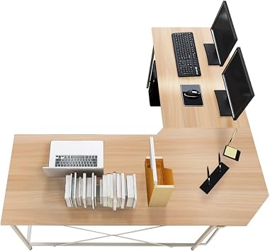 Amazon Com Soges 59 X 59 Inches Large L Shaped Desk Computer Desk Corner Desk Office Desk Computer Table White Oak Cs Zj02 Mo Furniture Decor