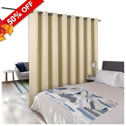 W15 X L9 Beige Room Divider Curtain Screen Partitions