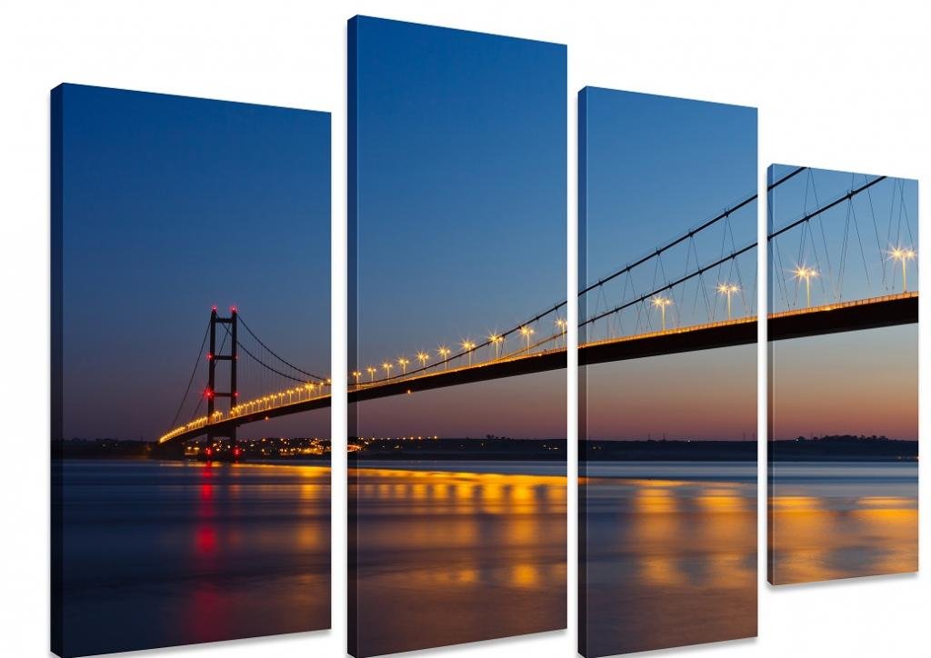 Art_Depot_OutletPICTURE - Multi Split Panel Canvas Artwork Art - Humber Bridge At Night Hull England Sunset River Water Suspension 4 Panel - 101cm x 71cm (40"x28")