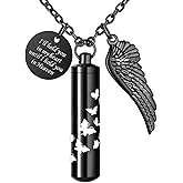 Dletay Cylinder Urn Necklace for Ashes Butterfly Cremation Jewelry for Ashes Memorial Keepsake Pendant with Angel Wing Round Tag Stainless Steel Remembrance Jewelry