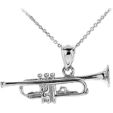 925 Sterling Silver Music Charm Trumpet Pendant Necklace