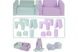 CAPAKIDS Kids Couch, Oderless & Skin-Friendly Modular Kids Play Couch, Foam Castle and Floor Sofa for Playroom, Ideal Gift for Children，Green/Cyan
